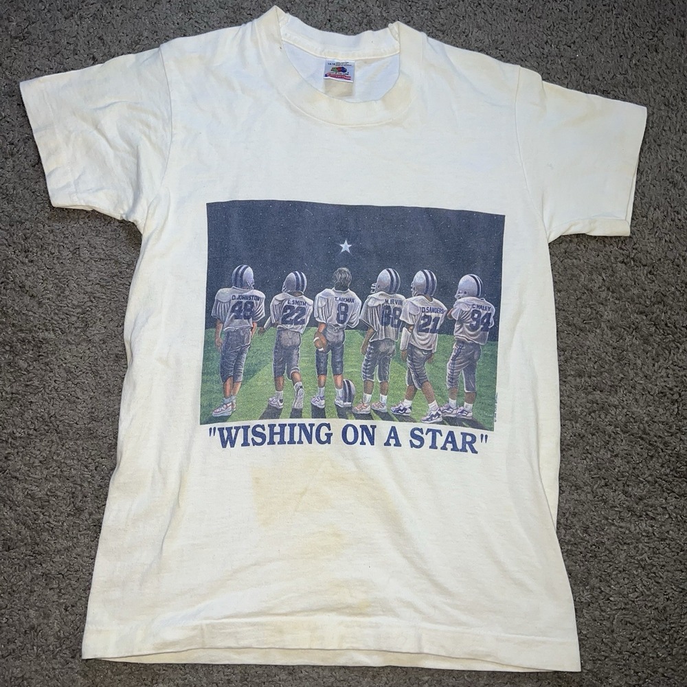 Rare Vintage Dallas Cowboys Mens T-Shirt White Wishing On A Star Youth Large